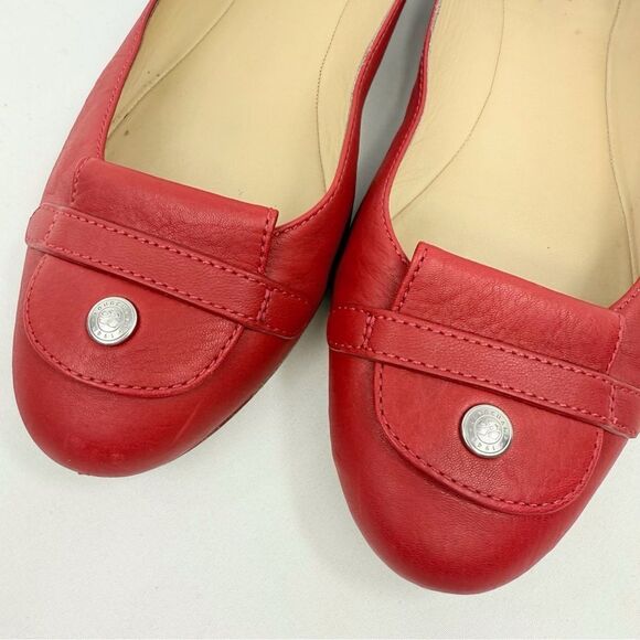 Longchamp Red Leather Logo Snap Toe Italian Made Slip On Classic Ballet Flats - Picture 12 of 15
